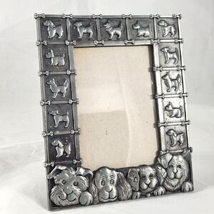 Vtg 3.5 x 5 in Pewter Dogs Desktop Vertical Picture Frame overall 7 x 6 in